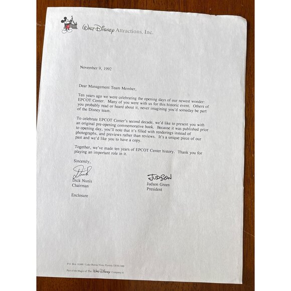 Vintage 1982 Walt Disney World Epcot Center Opening Brochure With Letter - Picture 2 of 9